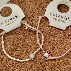 Pura Vida New Gift White and Pink Flower or Sun Rope preppy surf Bracelet Both!